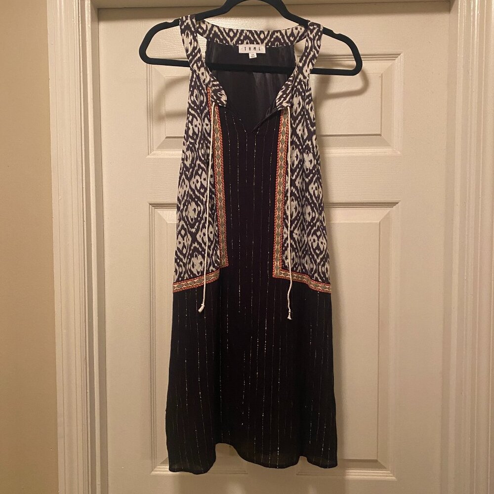 THML Black & Ikat Print Embroidered Sleeveless Midi Dress – Size XS